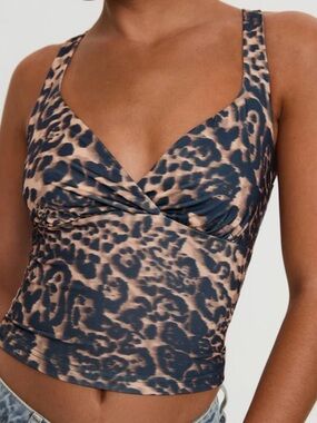 Princess Polly Leopard Print Trim Tank Top in Tan and Black